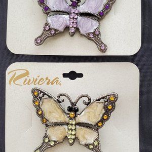 Vintage Two Butterfly Pearlized Pins